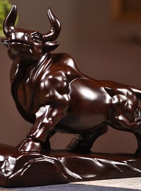 黑檀实木牛摆件十二生肖牛实木雕刻牛气冲天办公开业客厅装饰礼品