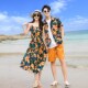 衬衫 一家三口四口三亚沙滩母女连衣裙父子短袖 夏季 海边度假亲子装