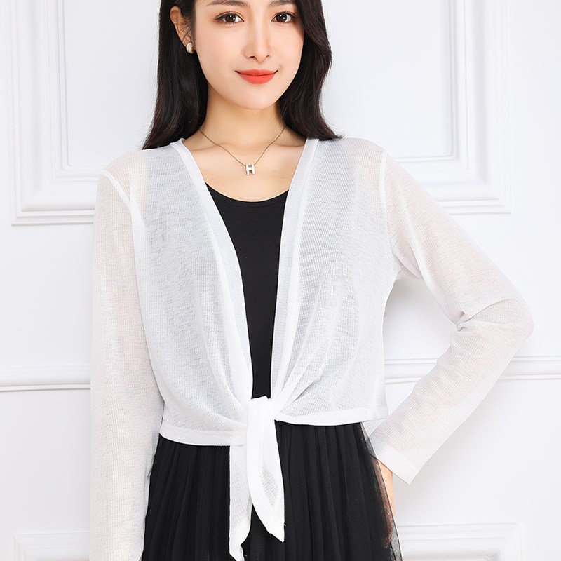 夏季轻薄罗纹配吊带裙的上衣小外搭长袖开衫披肩女士罩衫空调防晒