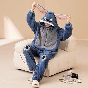 睡衣男冬季连体睡裤珊瑚绒保暖加绒加厚冬天可爱卡通法兰绒家居服