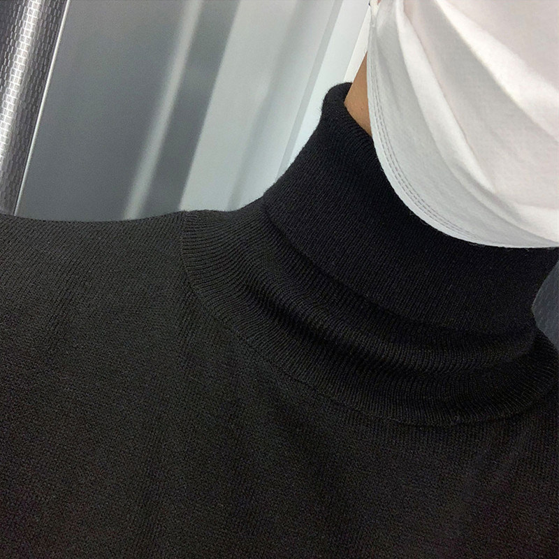高领套头羊毛黑色毛衣男薄款透气保暖打底针织衫内搭高领卫生衣潮
