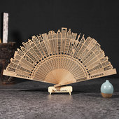 中国特色礼品送老外折扇男女士礼品檀香镂空工艺广告创意扇子定制