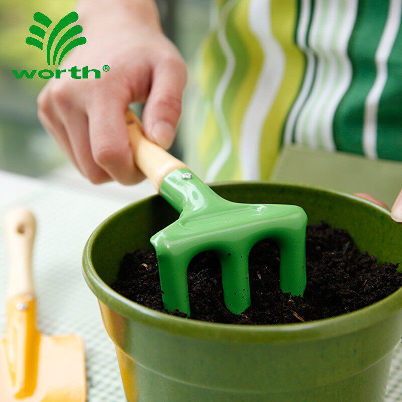 沃施worth园艺儿童工具盆栽多肉挖沙铁铲耙子木把赶海玩具铲子