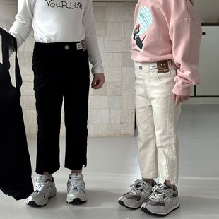 黑色烟管裤牛仔裤女童秋季2024新款高腰九分裤窄版直筒裤子童装潮