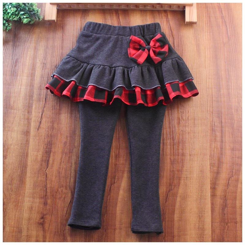 格子女宝宝打底裤女童裤子儿童裙裤秋冬童装厚款棉百褶裙长裤加绒