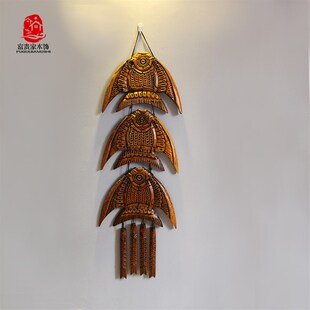 室内房间新中式 饰品创意壁挂立体鱼玄关壁饰墙饰 复古墙上挂件装