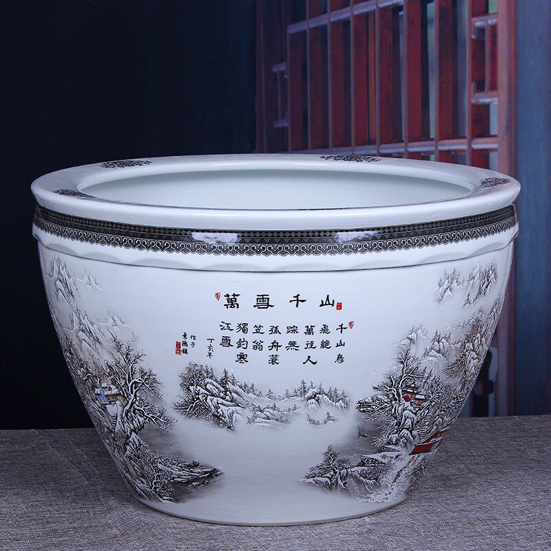 景德镇陶瓷金鱼缸陶瓷缸客厅大号睡莲锦鲤书画缸庭院阳台水缸家用