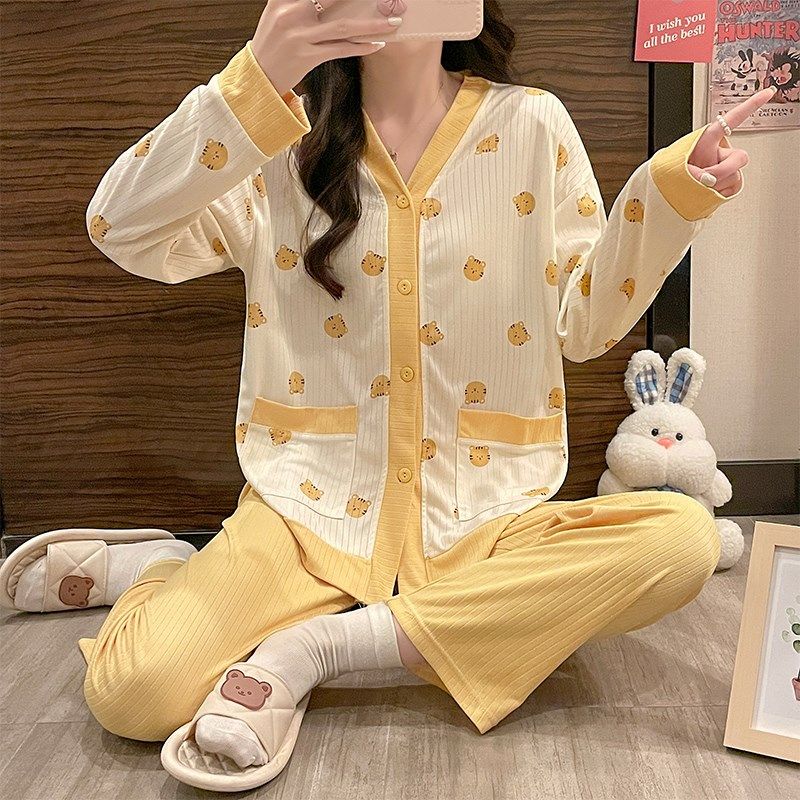 睡衣女春秋夏纯棉长袖甜美开衫长裤套装2023年新款宽松甜美家居服,女士内衣/男士内衣/家居服,睡衣/家居服套装,淘宝优惠券,粉丝福利购,淘宝优惠卷