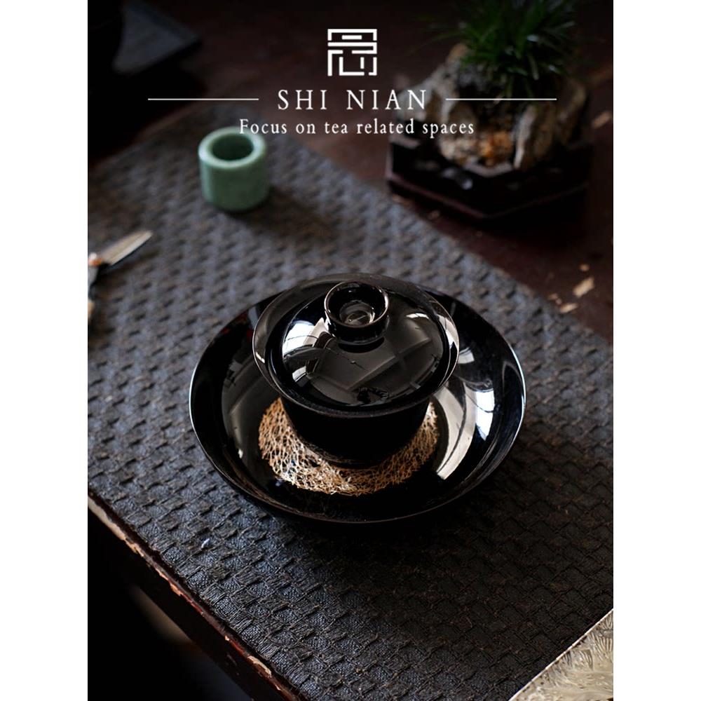 拾念丨乌金釉盖碗泡茶碗黑色覆古陶瓷茶具中式高档三才碗手工薄胎