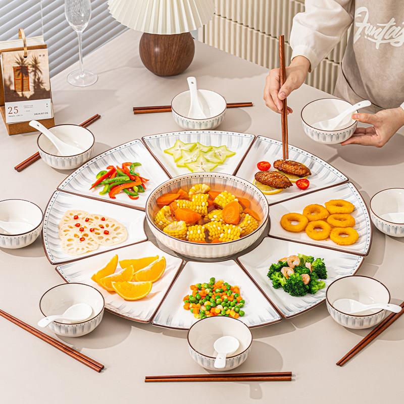 高级感过年团圆餐具陶瓷拼盘餐具组合家用创意圆桌菜盘子套装