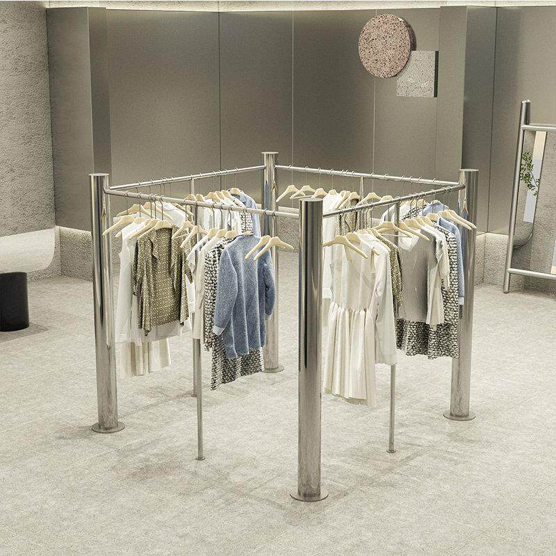 服装店展示架陈列道具不锈钢衣服挂衣架男女童服装店中岛新款货架