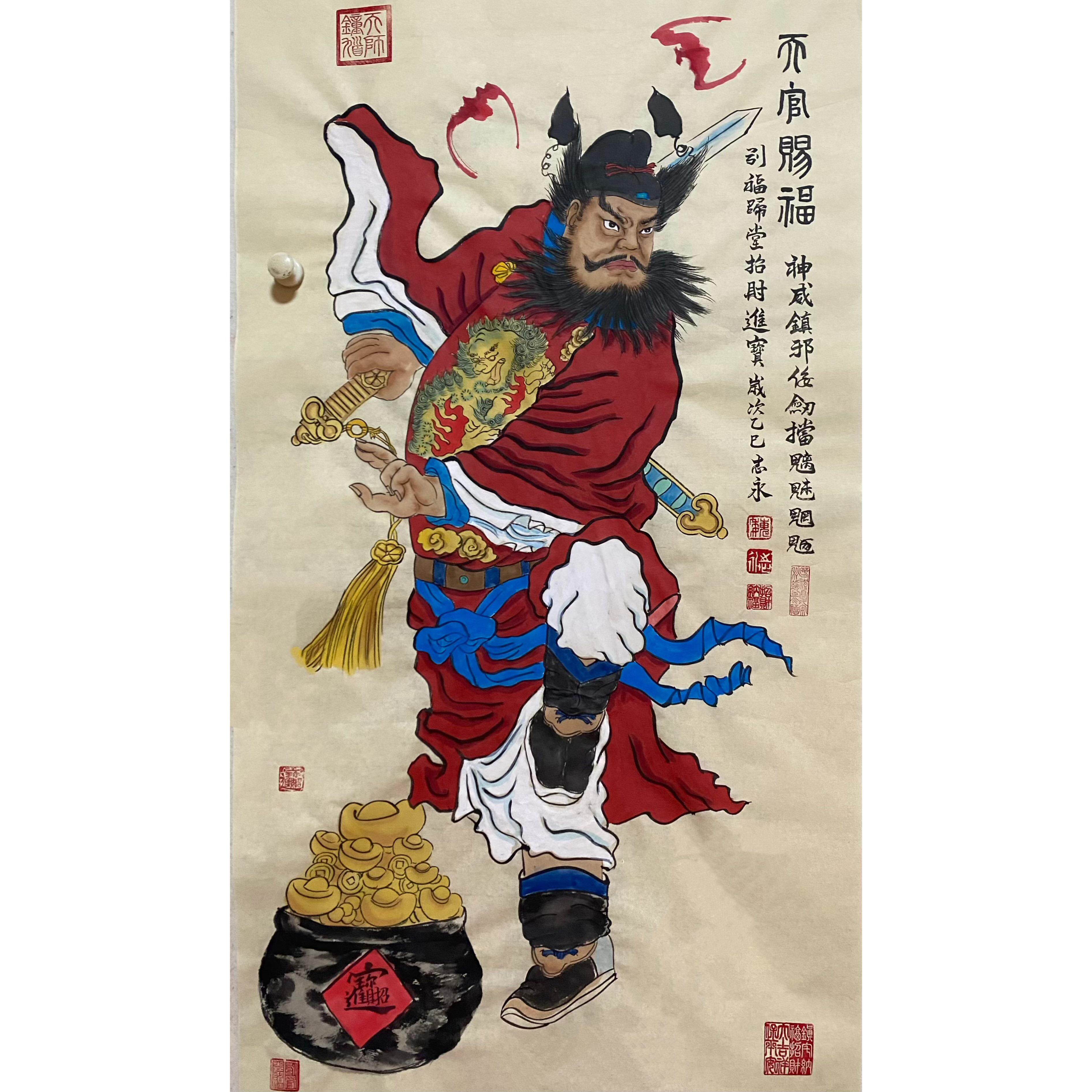 纯手绘钟馗神威图纯手绘国画朱砂钟馗书房客厅中堂装饰画