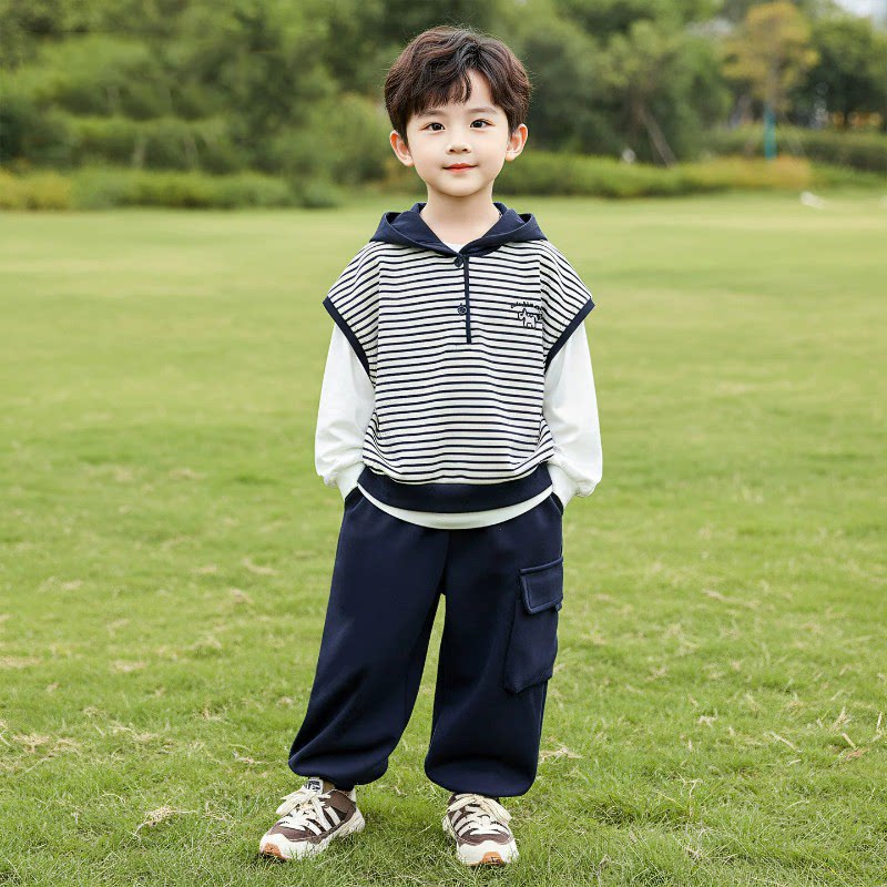 男童套装春秋季2026新款男宝儿童轻奢休闲运动衣服马甲卫衣三件套