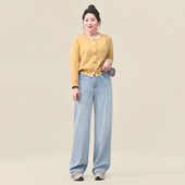 牛仔裤 牛仔直筒裤 加长版 迅町大码 女士夏季 薄款 显瘦遮肉弹力松紧裤