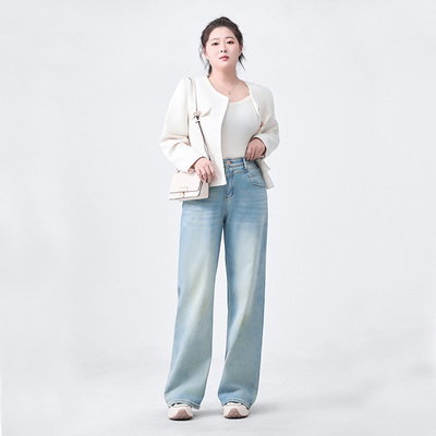 微胖大码直筒牛仔裤100-200斤