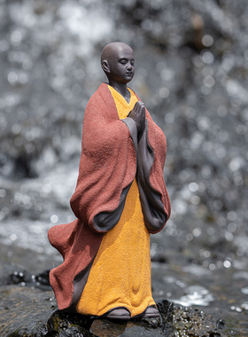 创意紫砂禅趣小和尚摆件家居客厅茶室桌面茶宠S装饰品禅意小沙弥