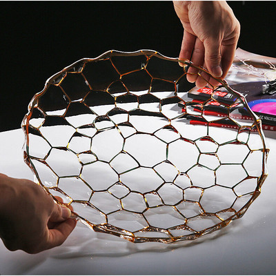 简约日式水晶玻h璃水果平盘浅盘子家用果斗沙拉盘茶杯托盘圆形摆