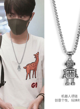 合金钛钢圆形方珠项链男女机器人