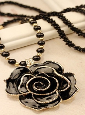 韩国水晶花卉钥匙挂坠长款毛衣链