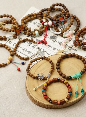 秋冬新中式檀木莲蓬串珠手链手串