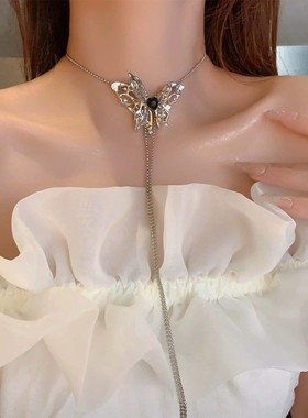 钛钢蛇骨链女蝴蝶毛衣链长款项链