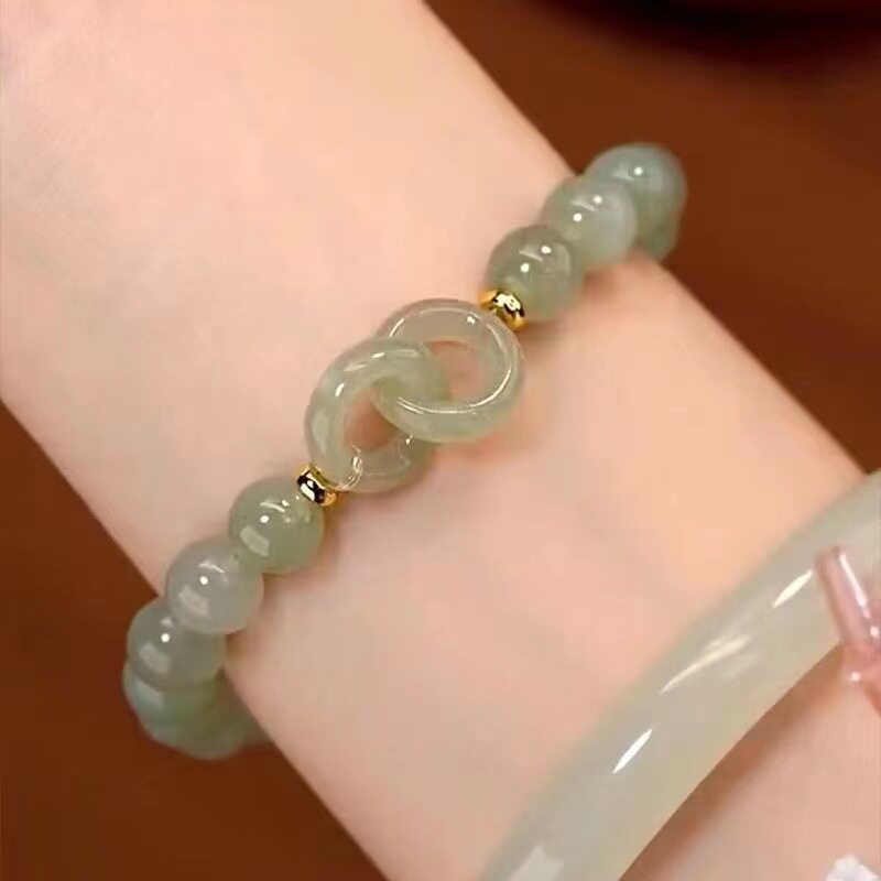 中国风绿珠环环相扣平安扣手链女图片