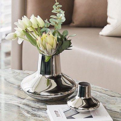 北欧简约餐桌银色玻璃花摆件酒店板房间客厅轻奢插花花器装饰品,家居饰品,花瓶,淘宝优惠券,粉丝福利购,淘宝优惠卷