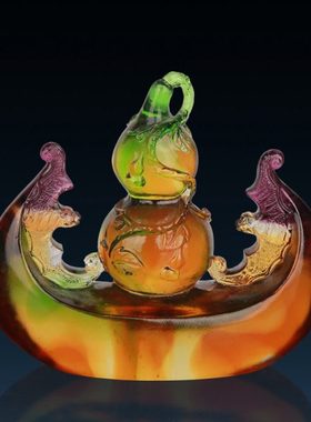 班德拉斯创意琉璃福禄双双摆件新婚办公家居客厅装饰工艺品摆件