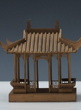 四角色亭创意摆设桌面办公室书古铜工艺品卷木制手工摆件棚新中式