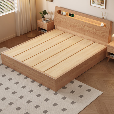 实木床现代简约1.5m双人床床家用加厚大板1.8m主卧出租房单人床架