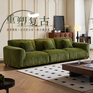 古比奥 法式复古格兰德沙发 直排客厅小户型三人位雪尼尔布艺沙发