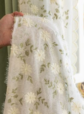 春野浮绿 法式浪漫蕾丝刺绣花边复古田园美式绿色遮光窗帘