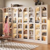 一体客厅化玻璃门带去墙实木书柜多层置物架整储物柜到顶展示定制