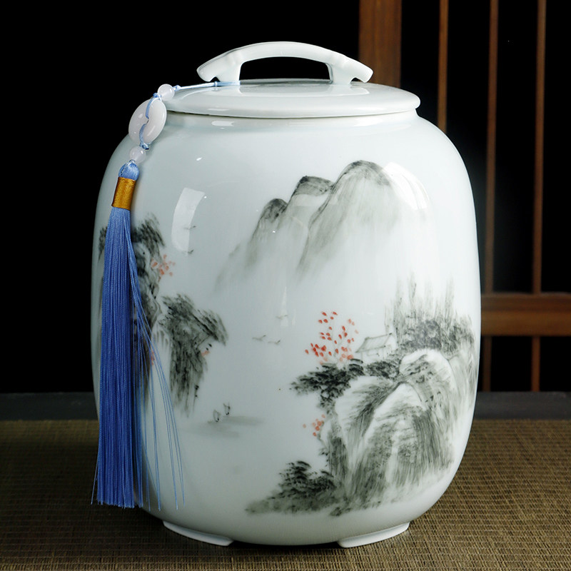 青瓷手绘茶叶罐陶瓷储存茶罐大号家用茶叶盒红绿茶密封罐包装礼盒,餐饮具,茶叶罐,淘宝优惠券,粉丝福利购,淘宝优惠卷