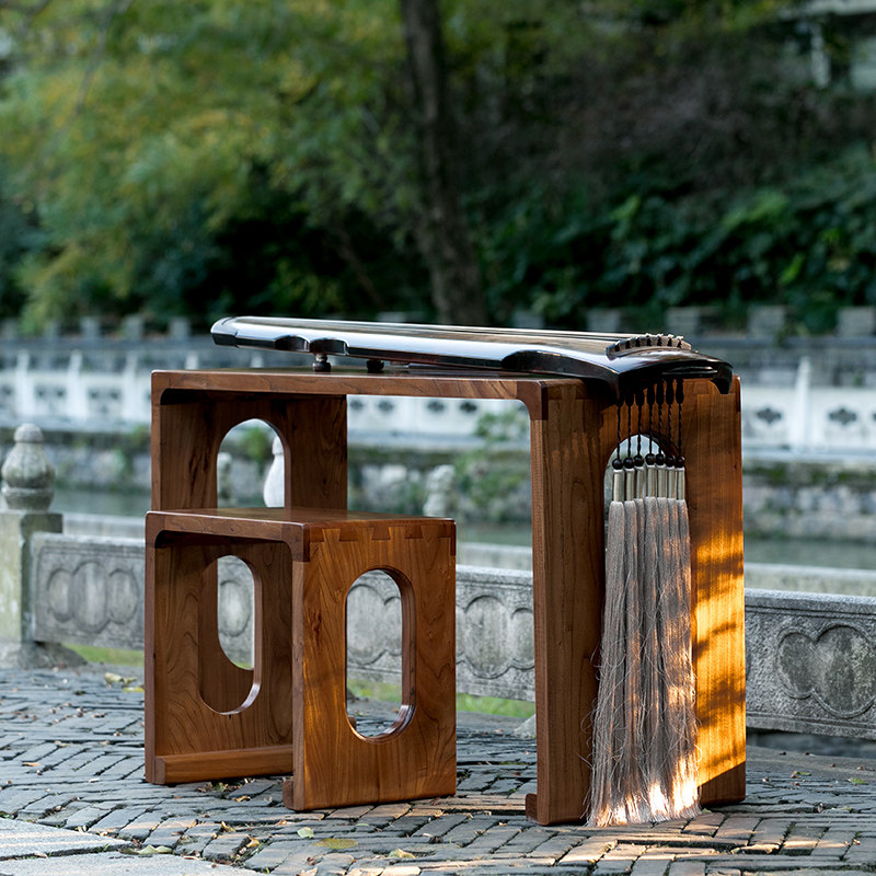 实木老榆木古琴桌凳燕尾榫卯擦生漆环保无异味扬州古琴初学者