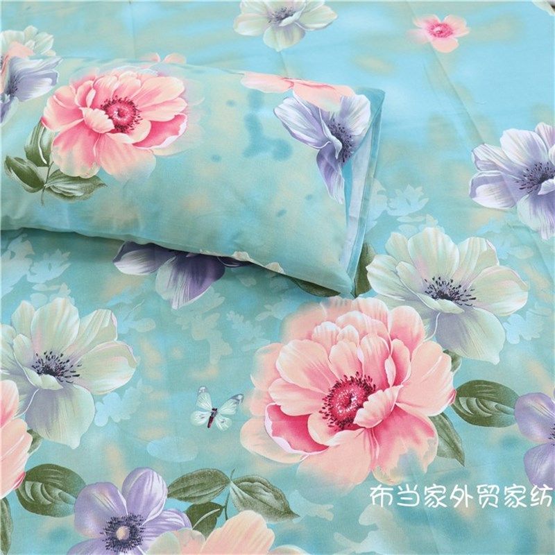 全棉绿色大牡丹花图案老粗布床单单件 帆布被单亚麻加大炕单枕套