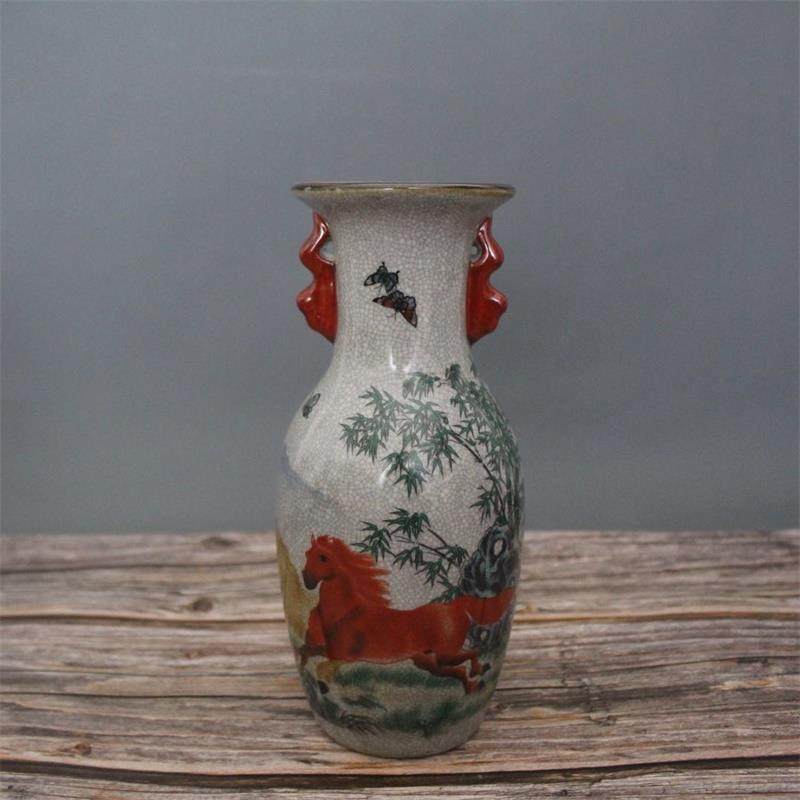 特惠景德镇古董陶瓷立得成功画双耳花瓶家居装饰陈列柜饰品收藏老