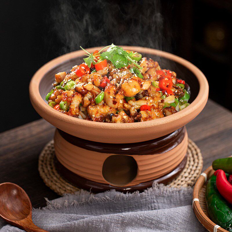 湘菜馆土钵餐具粗陶酒精炉菜盘加热底座干烧不裂土菜特色商用陶瓷
