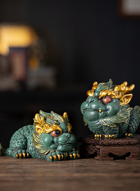 招财瑞兽麒麟摆件一对创意家居客厅办公室桌面装饰品开业乔迁礼品