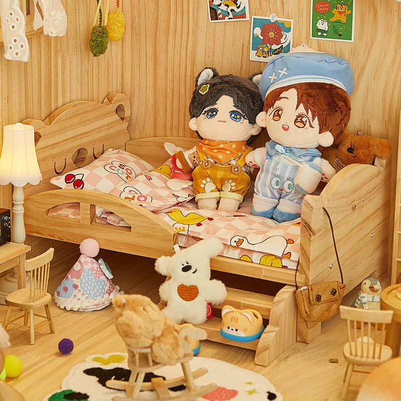 棉花娃娃用品娃床家具公主小床铺娃屋20cm床品三件套过家家实木床