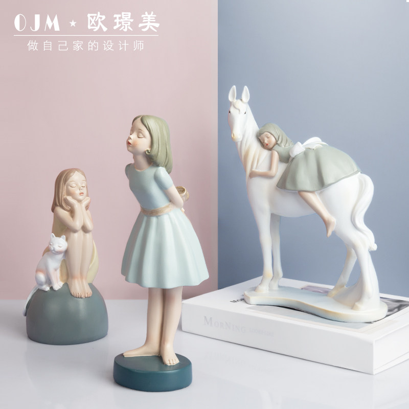 冥想可爱女孩摆件创意家居客厅装饰品女生房间书桌面少女心小摆设