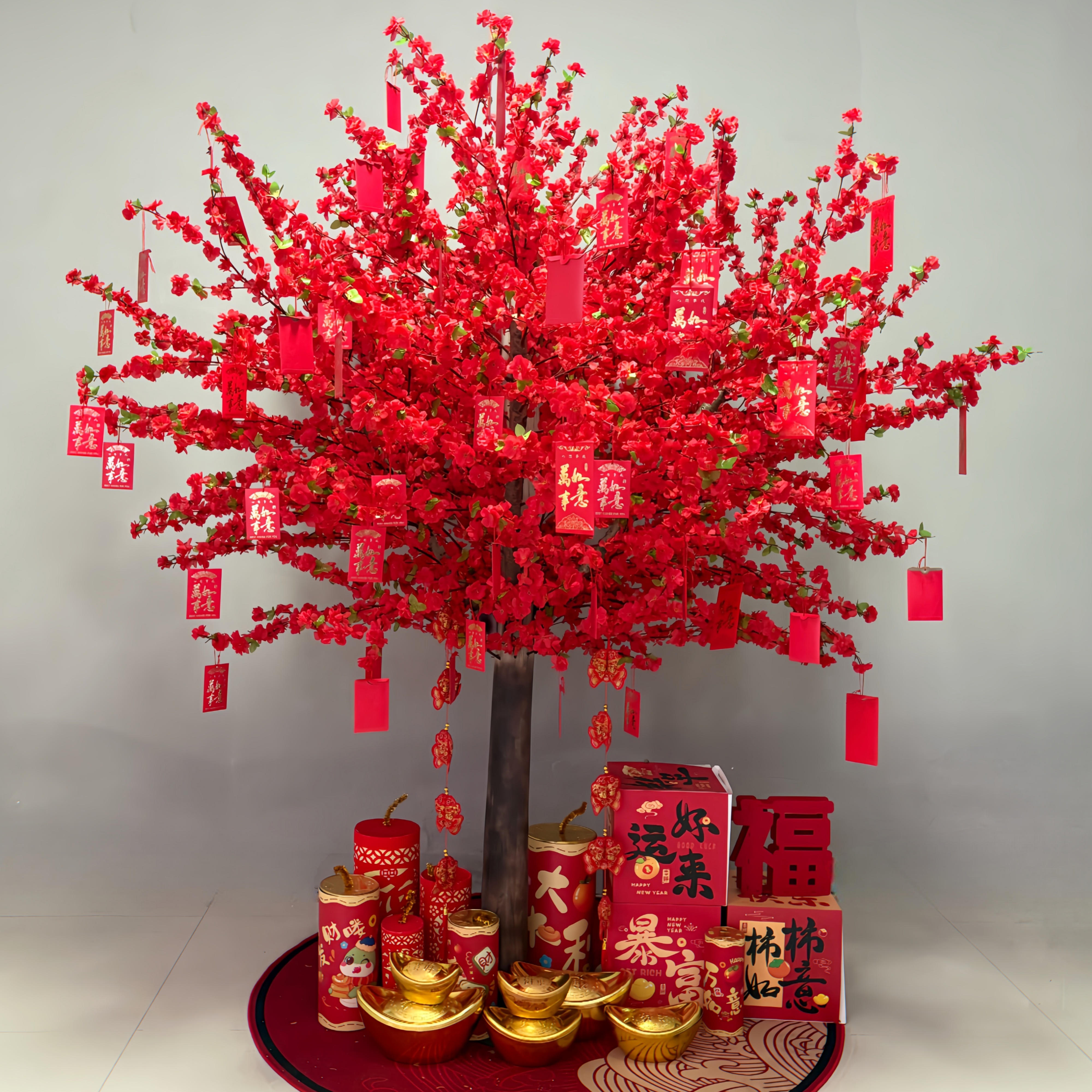 仿真桃花树大型假桃花树商场装饰树新年祈福红包许愿树婚庆室内