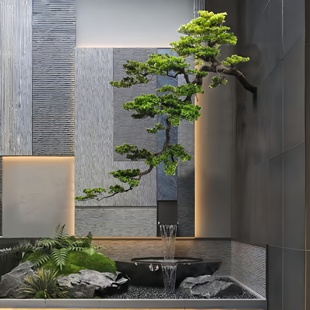 倒挂松树悬挂仿真迎客松大型吊挂松枝挂壁景观酒店吊顶装饰