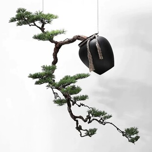 中国风仿真迎客松悬挂松树倒挂景观日式禅意吊挂造景酒店玄关摆件