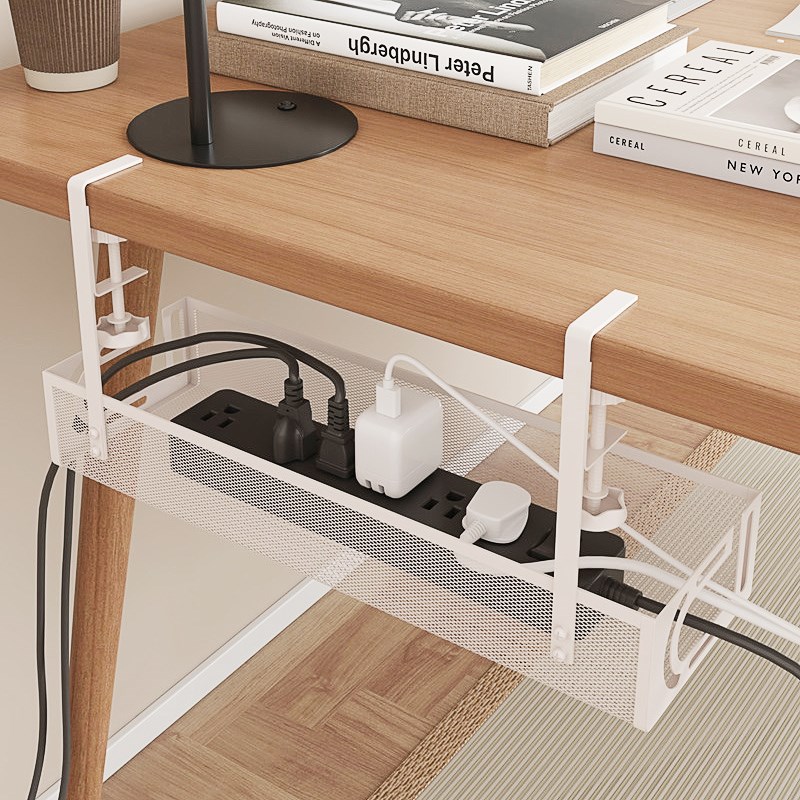 办公桌下排插电线收纳架插座整理架电缆管理台下电线托盘架理线器