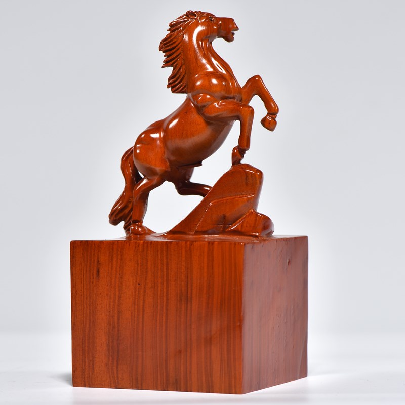 花梨木雕马木质方形大号生肖印章定制官印私印玉玺摆件送刻字