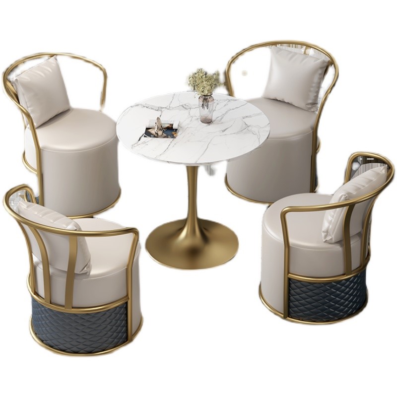 洽谈桌岩板餐桌商务接待办公室会议桌椅多功能大理石小圆桌