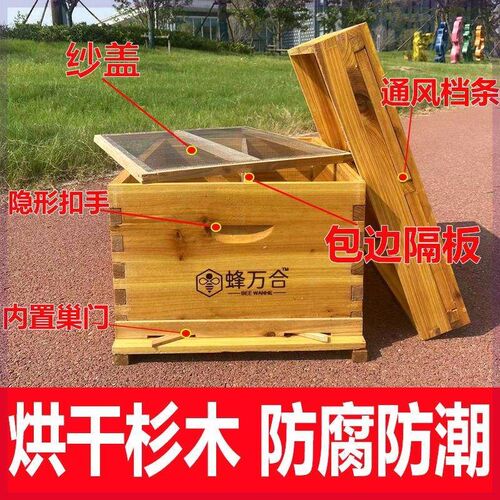 全杉木蜜蜂蜂箱烘干标准框中蜂十框七框蜂箱养密蜂工具