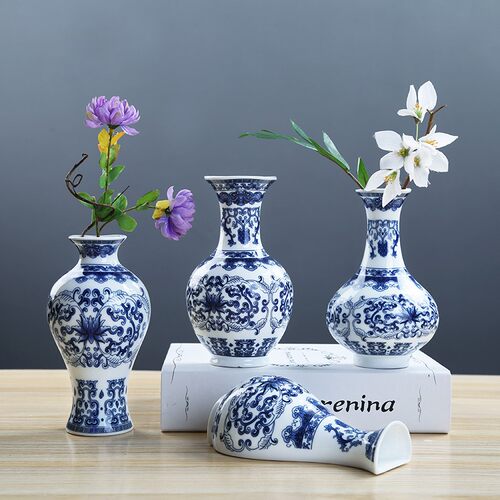 中式青花陶瓷壁挂花瓶水培花器干鲜花花插墙面装饰客厅酒店软装