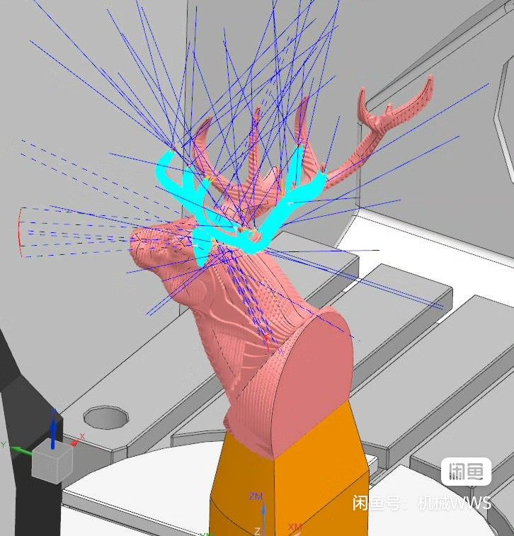 UG五轴联动完整刀路鹿首图档